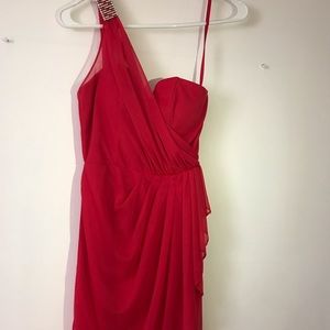 Red one shoulder ruched dress